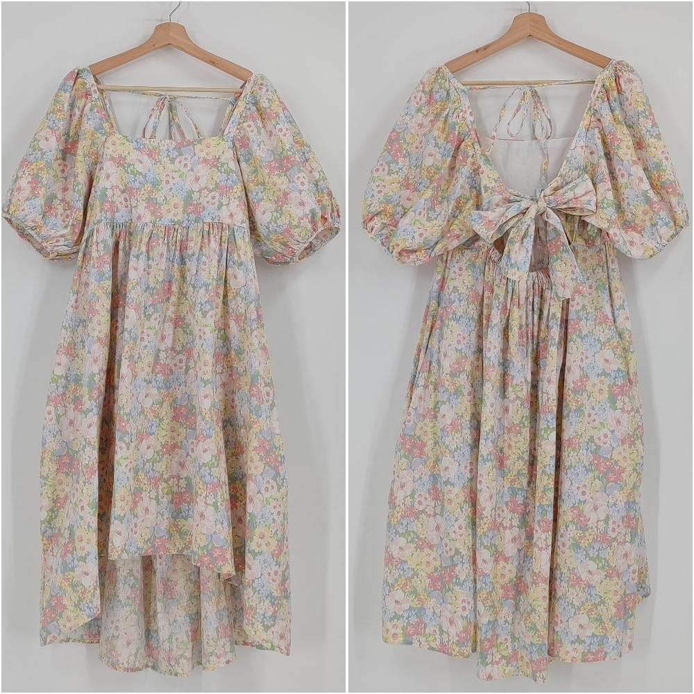Joe Fresh Pastel Floral Puff Sleeve Midi Dress